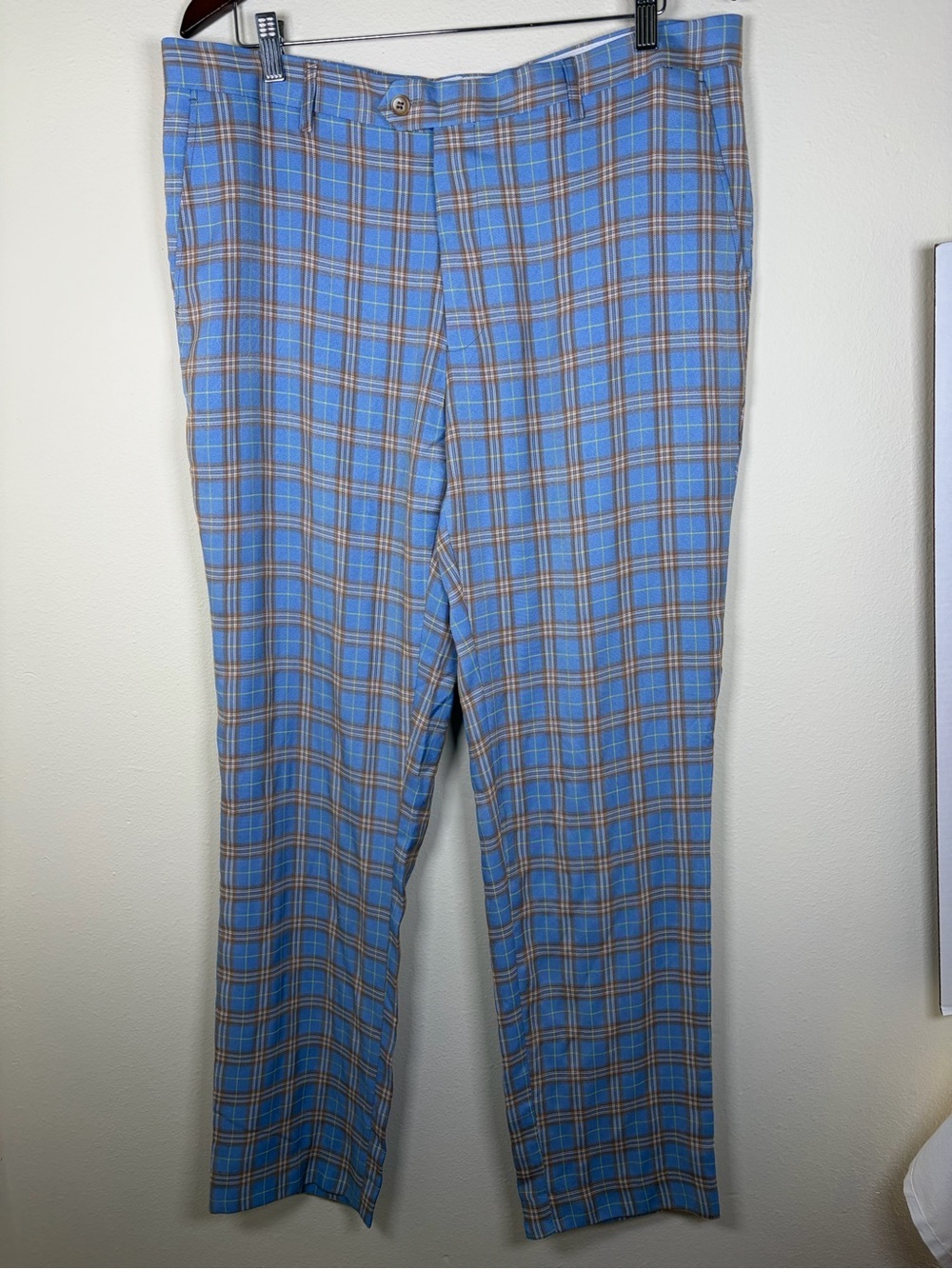 Kent & Park Italy Blue Plaid Dress Pants Men’s 38x33 Wool Touch